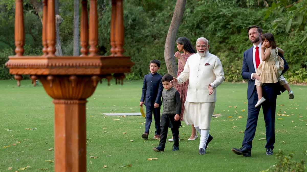 Prime Minister Narendra Modi during a meeting with US Vice President JD Vance, Second Lady Usha Vance and their children, in New Delhi | PTI