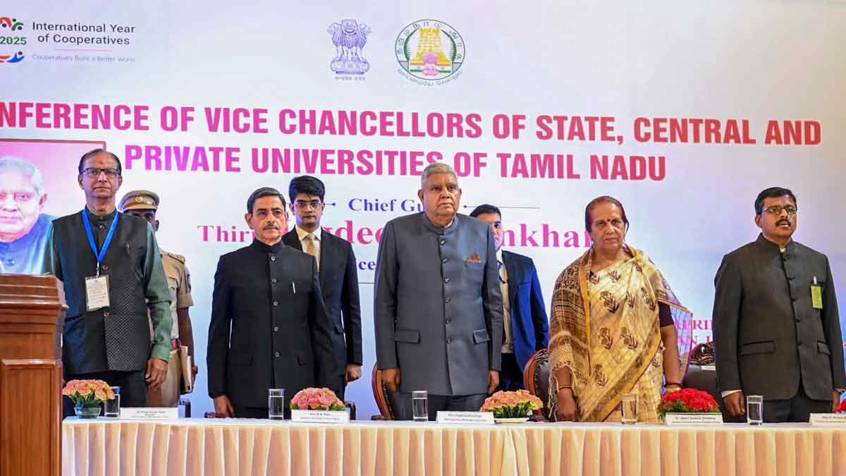 President Jagdeep Dhankhar poses for group photos during the inauguration of the Vice Chancellors conference in Tamil Nadu, in Udhagamandalam. Tamil Nadu Governor RN Ravi is also seen | PTI