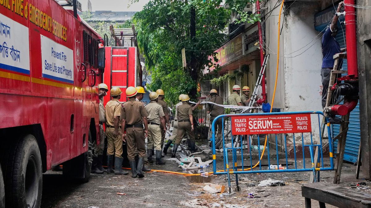 Firefighters inspect a hotel building which caught fire on Tuesday resulting in several deaths, in Kolkata, India, Wednesday, April 30, 2025 | PTI