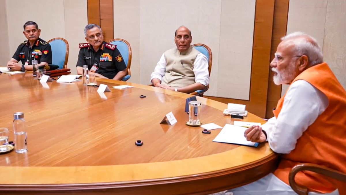 Prime Minister Narendra Modi with Defence Minister Rajnath Singh, CDS General Anil Chauhan and Army Chief Gen. Upendra Dwivedi during a meeting in New Delhi | PTI