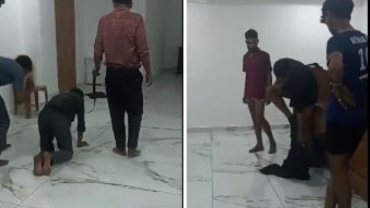 Screengrab of the viral video showing the employees of a firm being humiliated | X 