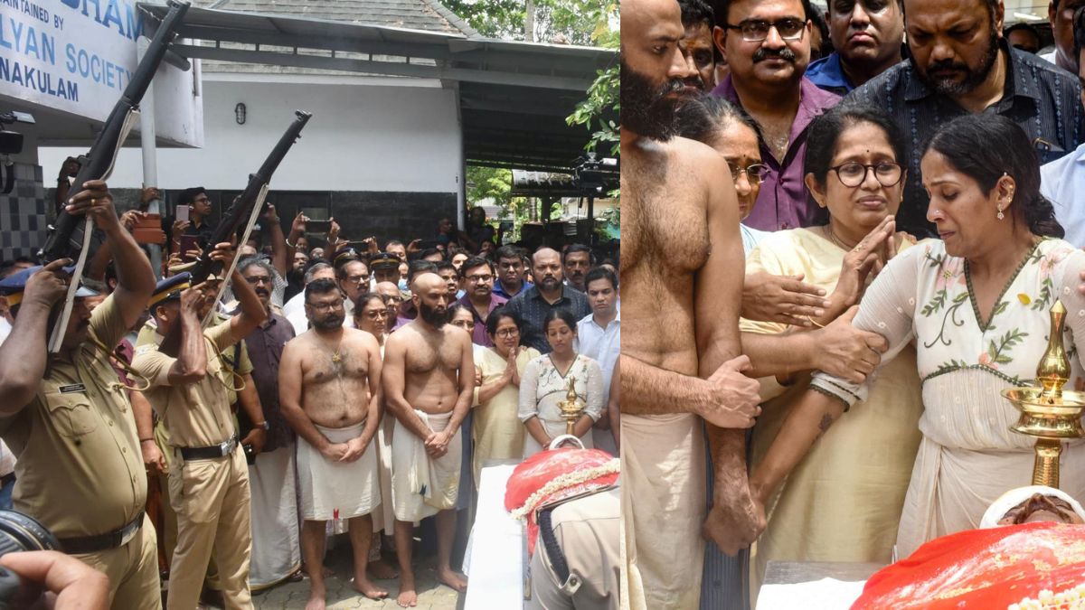 N. Ramachandran's wife Sheela, daughter Aarati and son Aravind during his funeral | EV Sreekumar 