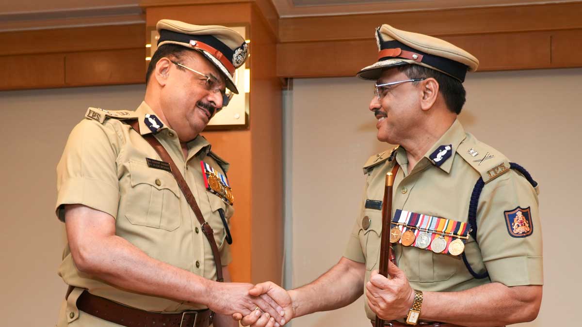 New Director General & Inspector General of Police of Karnataka M A Saleem, right, takes charge from his predecessor Alok Mohan in Bengaluru | PTI