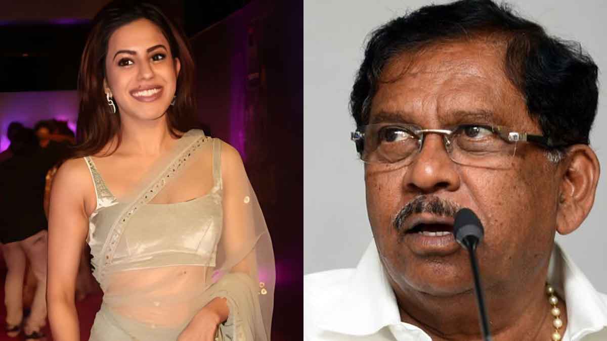 (L) Ranya Rao, (R) Karnataka Home Minister G. Parameshwara 