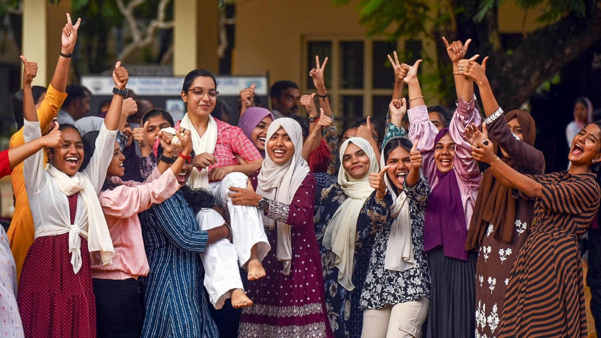 Students celebrate  in Thiruvananthapuram after results of Kerala's higher secondary exam were declared | PTI