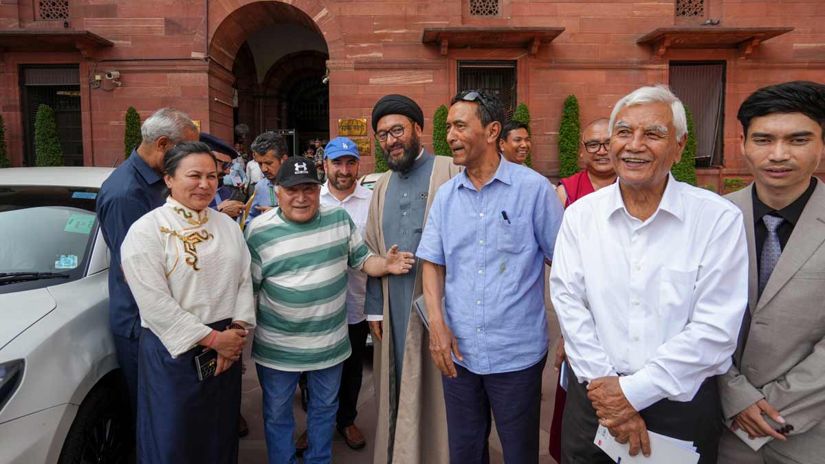 The representatives of Leh Apex Body (LAB) and Kargil Democratic Alliance (KDA) leave after meeting the home ministry panel under Minister of State (MoS) for Home Affairs Nityanand Rai, in New Delhi | PTI