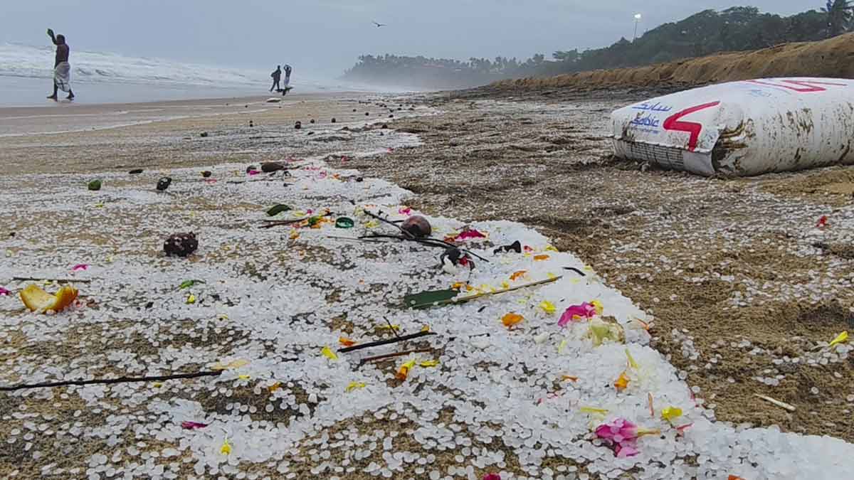 Plastic nurdles from the capsized container vessel MSC Elisa 3 washed ashore on the Papanasam-Varkala beach in Kerala | Malayala Manorama