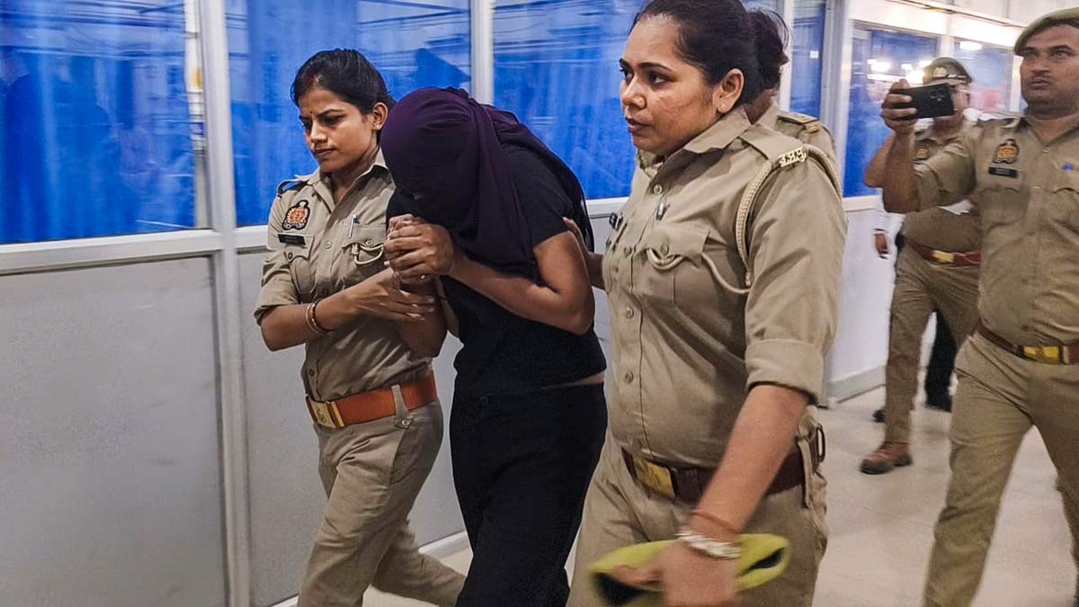 Sonam Raghuvanshi being brought for medical examination at a hospital, in Ghazipur | PTI