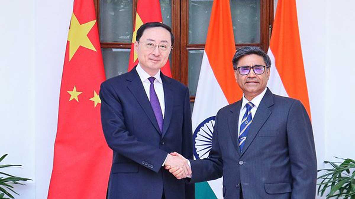 Foreign Secretary Vikram Misri with Chinese Vice Foreign Minister Sun Weidong in New Delhi
