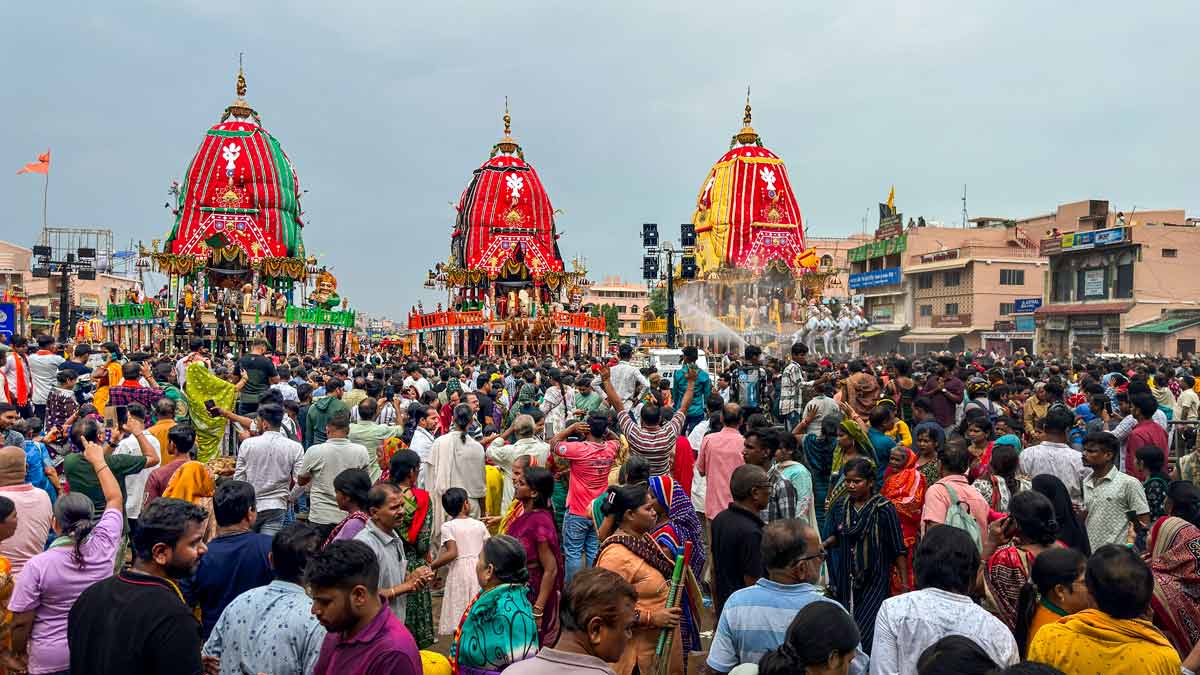 People during the annual 'Rath Yatra' festival celebration, in Puri | PTI