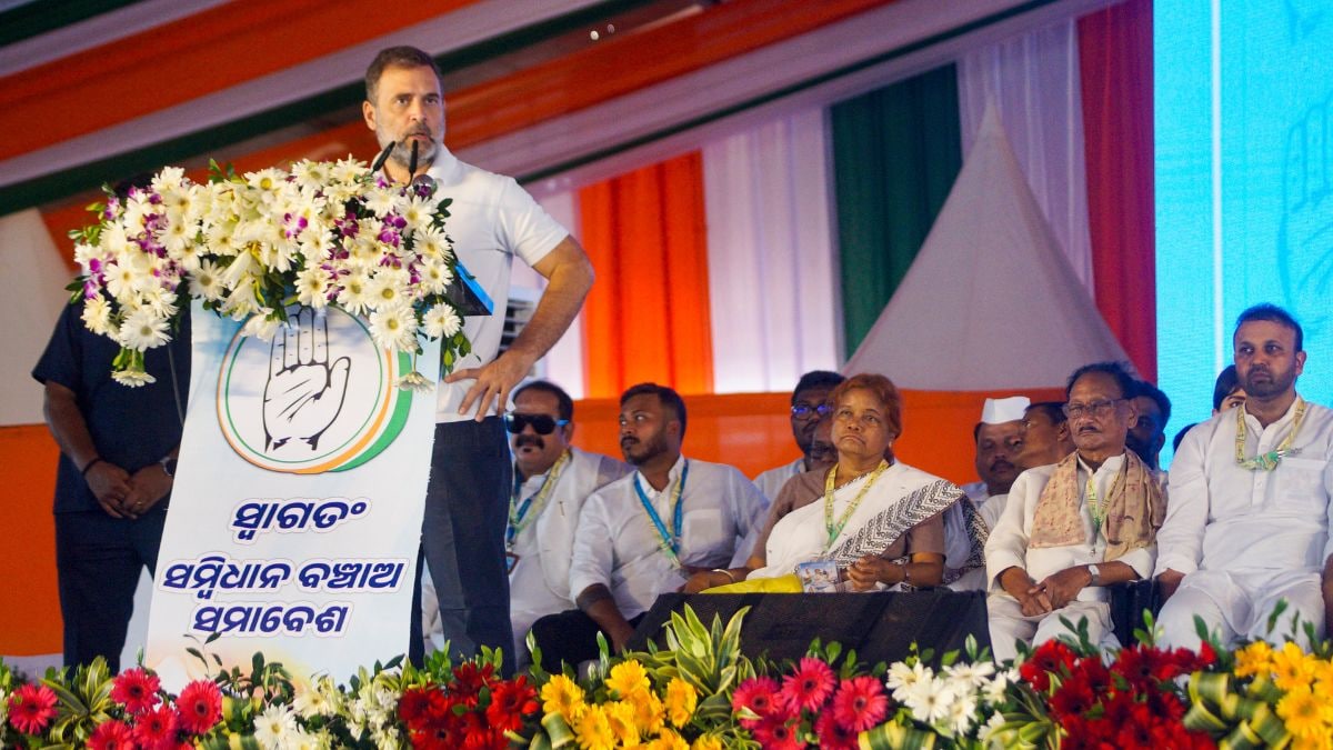 LoP in the Lok Sabha and Congress leader Rahul Gandhi speaks during the party's 'Samvidhan Bachao Samavesh', in Bhubaneswar on July 11, 2025 | PTI