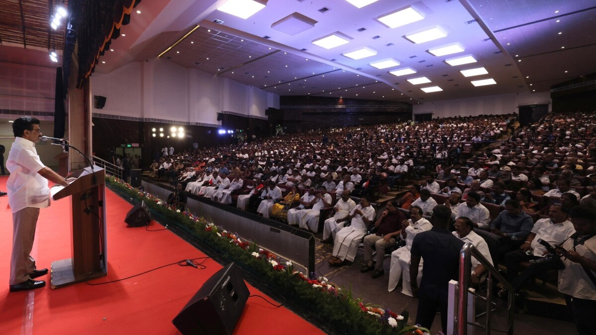 Tamil Nadu chief minister MK Stalin addressing a gathering | X