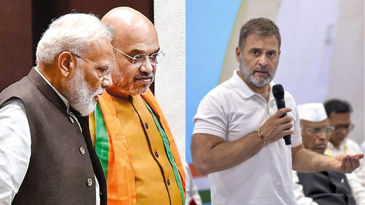 (File) Narendra Modi with Amit Shah; Rahul Gandhi