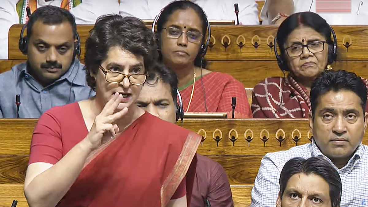 Congress MP Priyanka Gandhi Vadra speaks during a debate in the Lok Sabha on the Pahalgam terror attack and Operation Sindoor | PTI