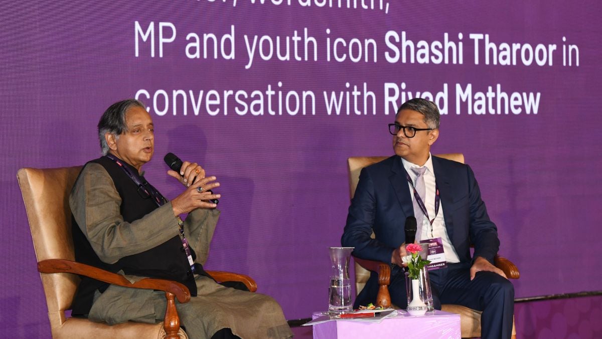 Congress MP and former Union Minister Shashi Tharoor in conversation with Riyad Mathew, Chief Associate Editor and Director, THE WEEK, during THE WEEK’s Education Conclave in New Delhi | Sanjay Ahlawat 