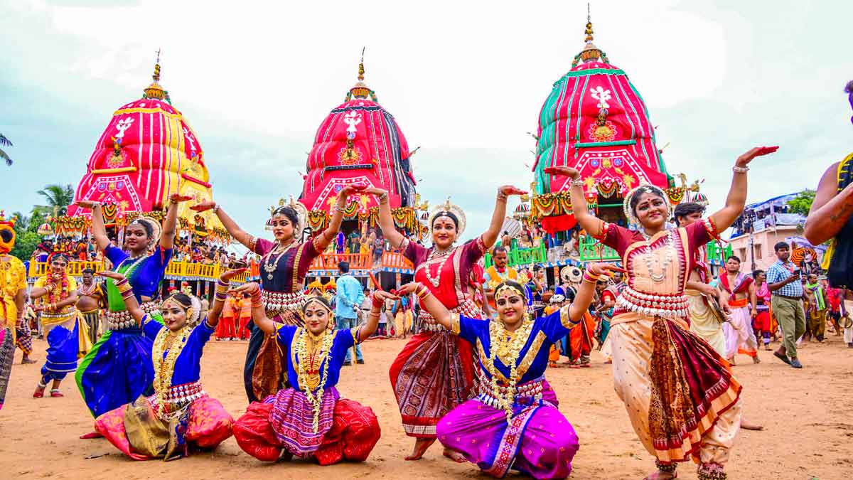 Artistes perform during the Bahuda Yatra, or return car festival of Lord Balabhadra, Devi Subhadra and Lord Jagannath on Taladwaj, Darpadalan and Nandighosh chariots respectively, in Puri | PTI