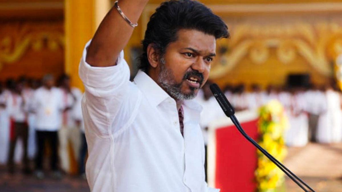 Tamilaga Vettri Kazhagam (TVK) President Vijay addresses the party's second State-level conference, in Madurai | PTI 