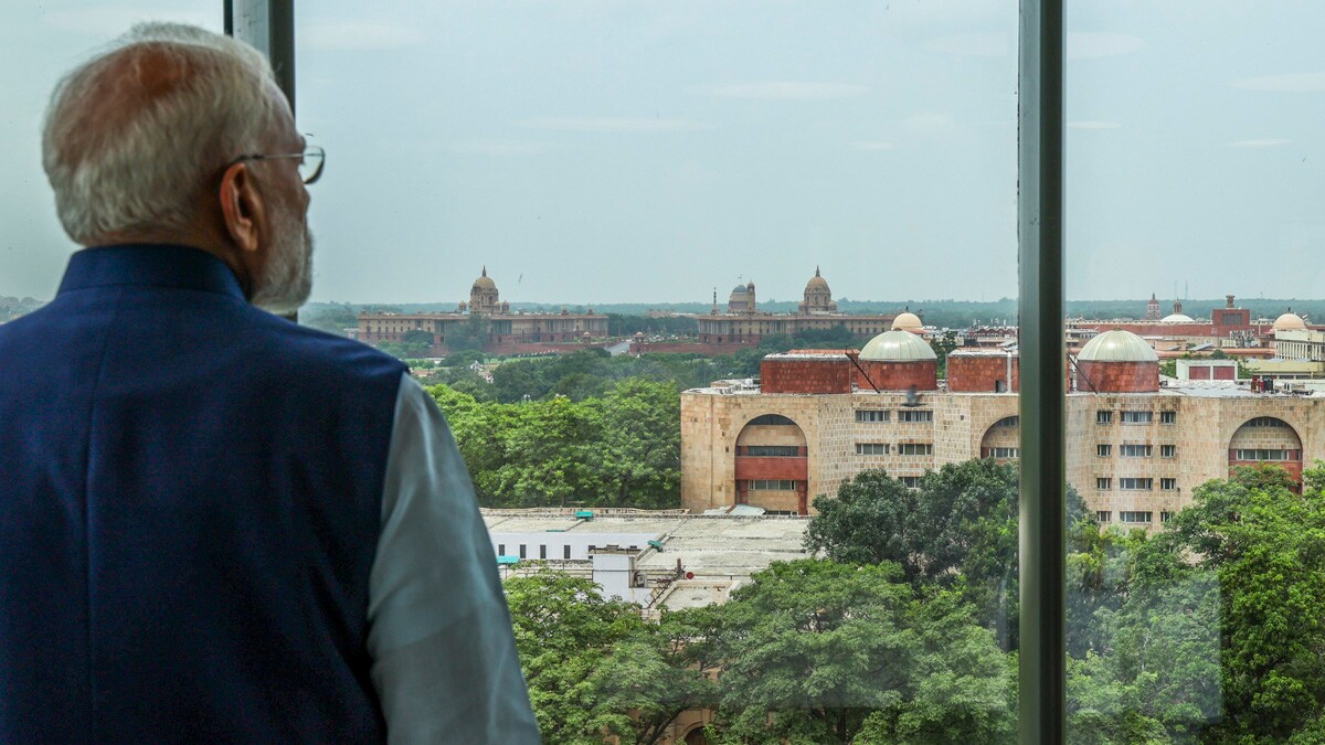 **EDS: THIRD PARTY IMAGE** In this image via Narendra Modi website, Prime Minister Narendra Modi during the inauguration of Kartavya Bhavan, in New Delhi, Wednesday, Aug. 6, 2025. (narendramodi.in via PTI Photo)(PTI08_06_2025_000258B)