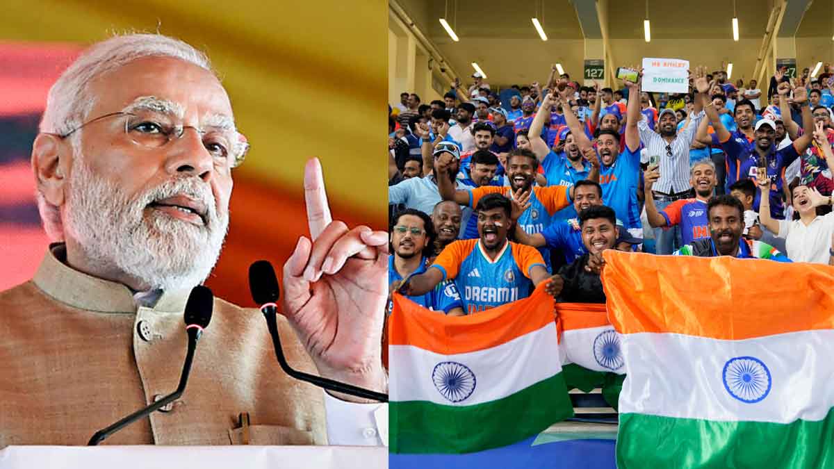 [L] Prime Minister Narendra Modi; [R] Fans celebrate after India won the Asia Cup cricket final against Pakistan