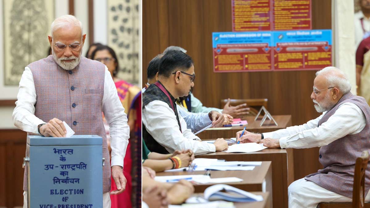 Prime Minister Narendra Modi casting his vote for the vice president election | X