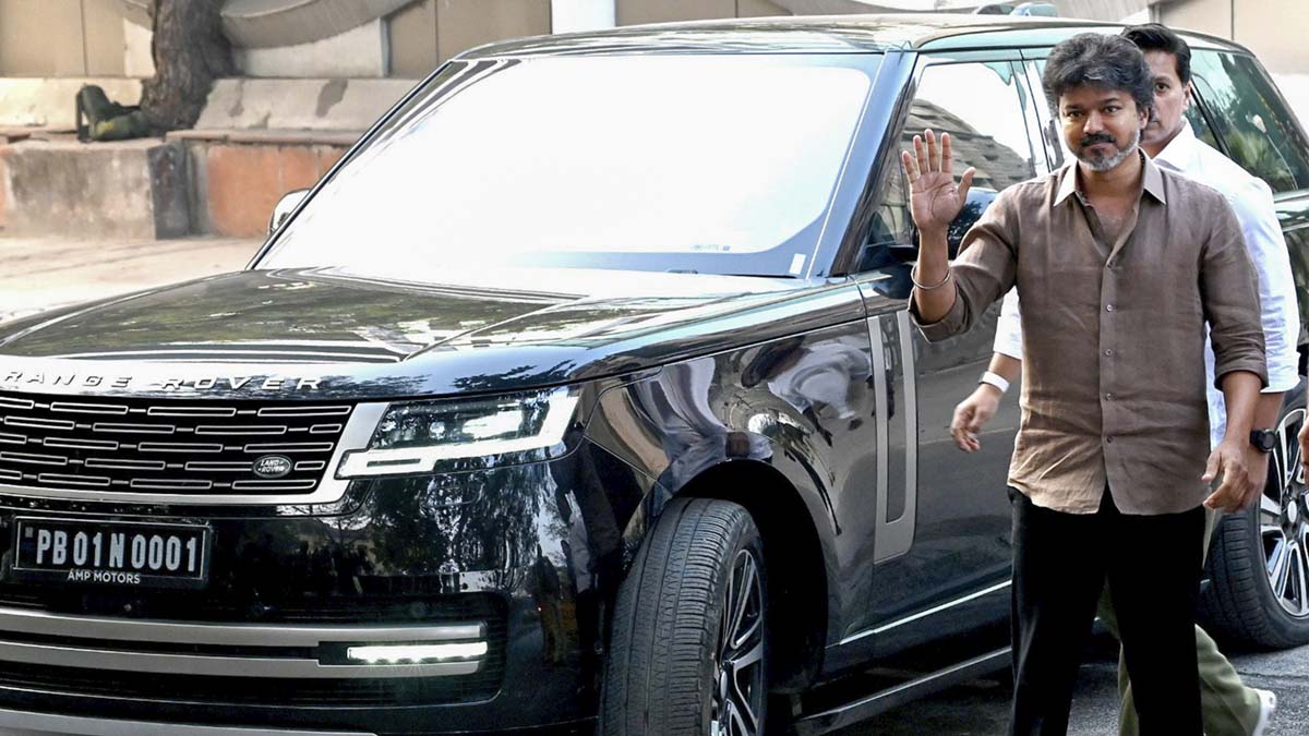 New Delhi: TVK chief and actor Vijay leaves from CBI headquarters after the second round of questioning in connection with the Karur stampede case, in New Delhi, Monday, Jan. 19, 2026. (PTI Photo) (PTI01_19_2026_000255B)