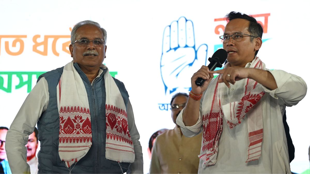 Gourav Gogoi(right) with Bhupesh Baghel at the Guwahati Congress Party office in Assam | Salil Bera
