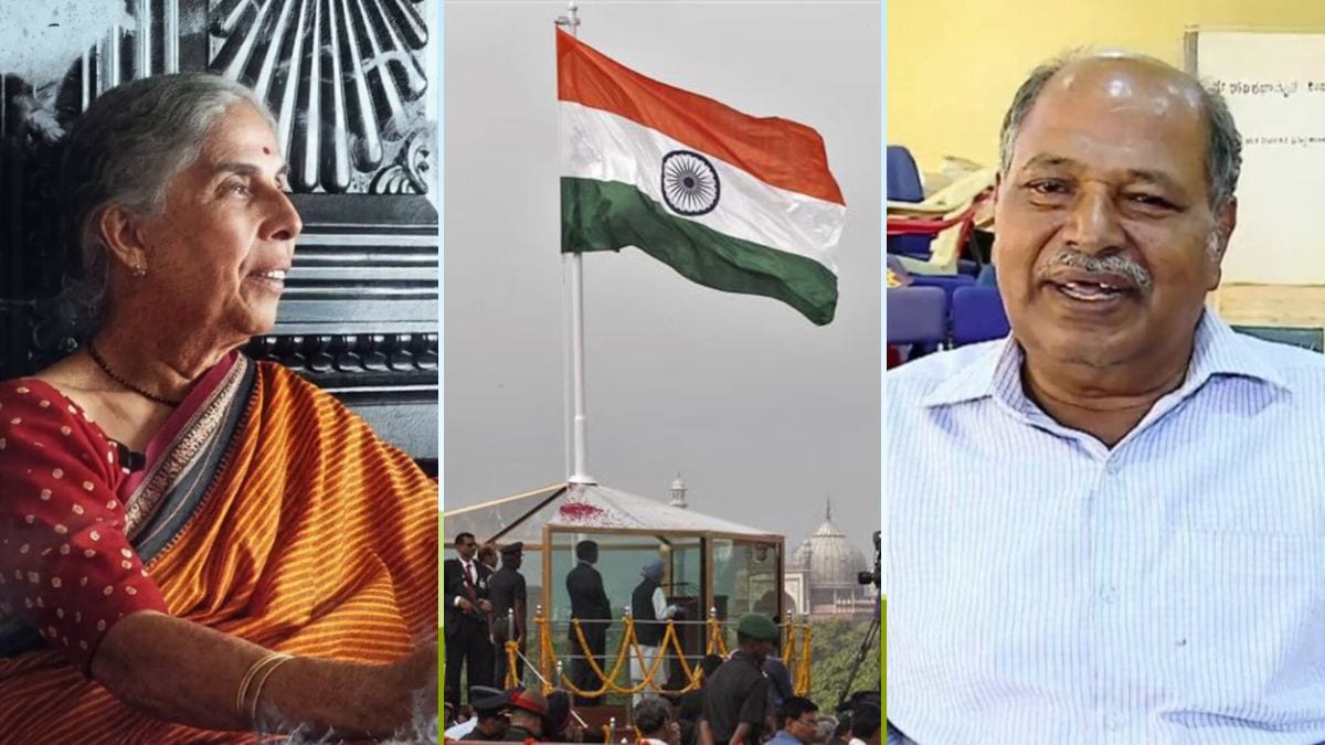 Armida Fernandes (L) and Anke Gowda (R); (centre) The Indian flag | Reuters, PIB