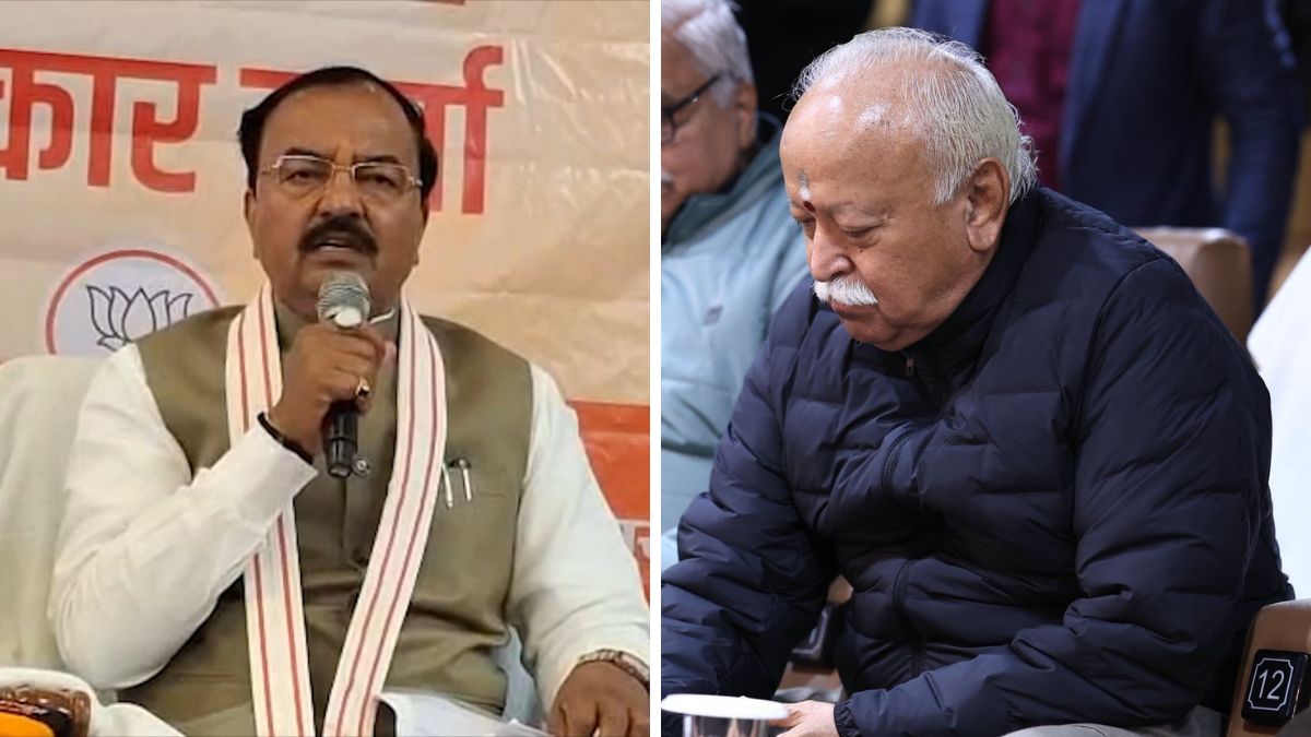 Uttar Pradesh Deputy Chief Minister Keshav Prasad Maurya and RSS chief Mohan Bhagwat | X 