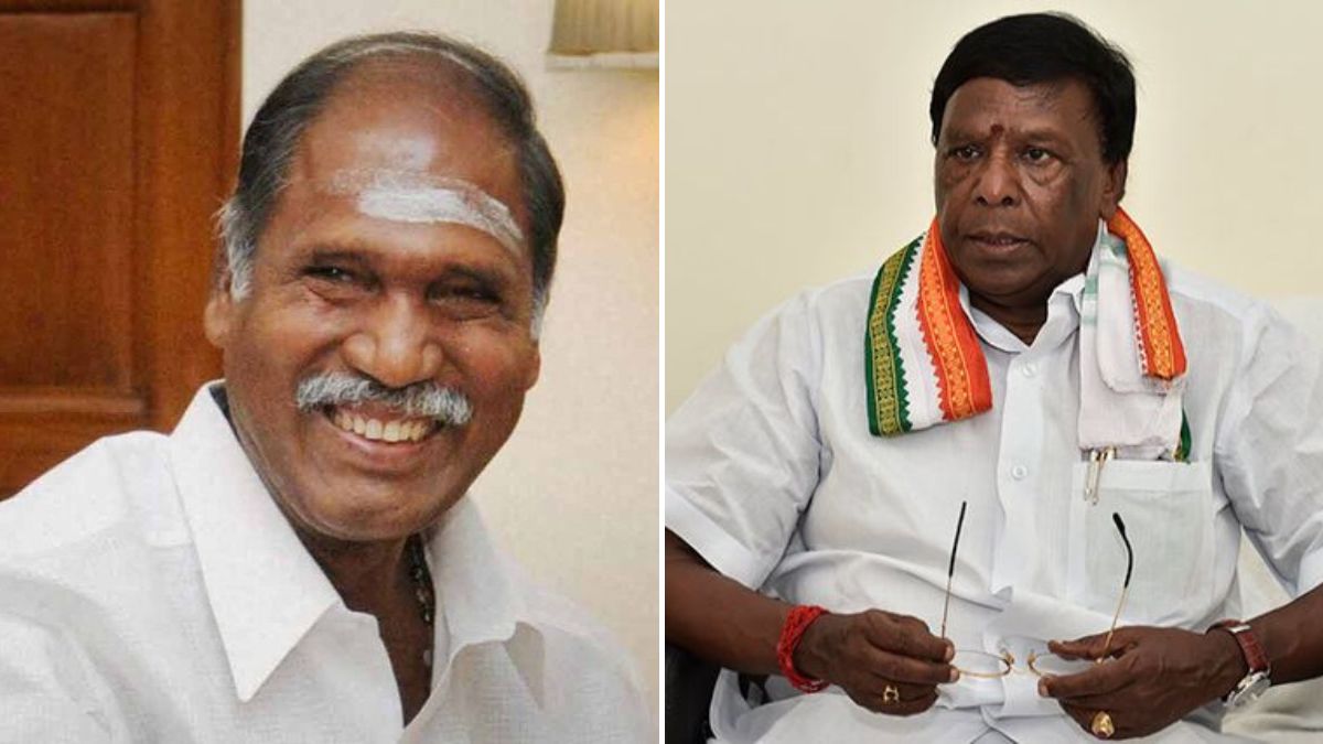 Puducherry CM N. Rangaswamy and Congress leader V. Narayanasamy