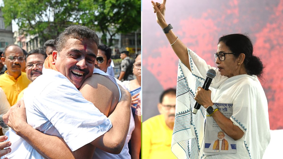 Suvendu Adhikari (L) greets BJP supporters in Mamata Banerjee's (R) stronghold of Bhawanipore | Salil Bera