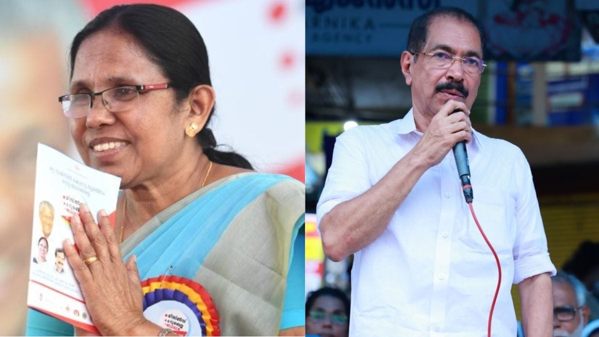 (L) CPI(M) leader and former Kerala health minister K.K. Shailaja, (R) Congress leader and KPCC president Sunny Joseph 