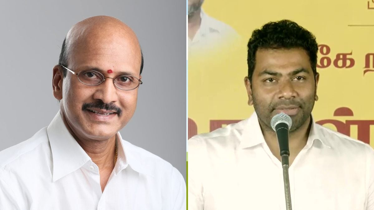 Tamil Nadu Congress Committee (TNCC) General Secretary D. Selvam (L) and TVK's general secretary for election management, Aadhav Arjuna (R) | X