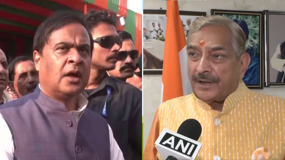 Assam CM Himanta Biswa Sarma (L) and Congress MP Pramod Tiwari (R) | Screengrabs: X/@ANI