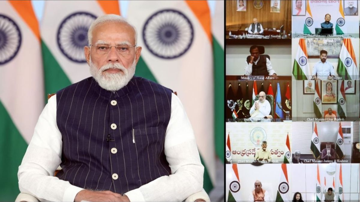 Visuals from PM Narendra Modi's virtual meeting with CMs and LGs across India on the West Asia crisis | X/@ani_digital