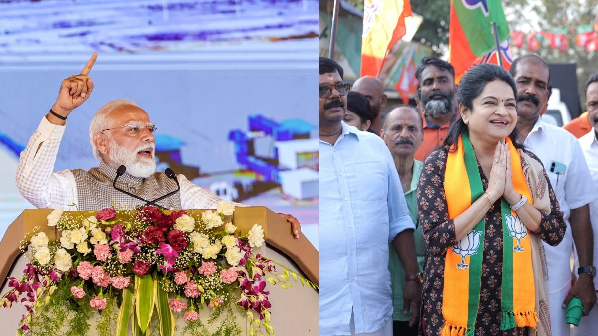 (L) Prime Minister Narendra Modi, (R) NDA Thrissur candidate Padmaja Venugopal | PTI, Facebook 