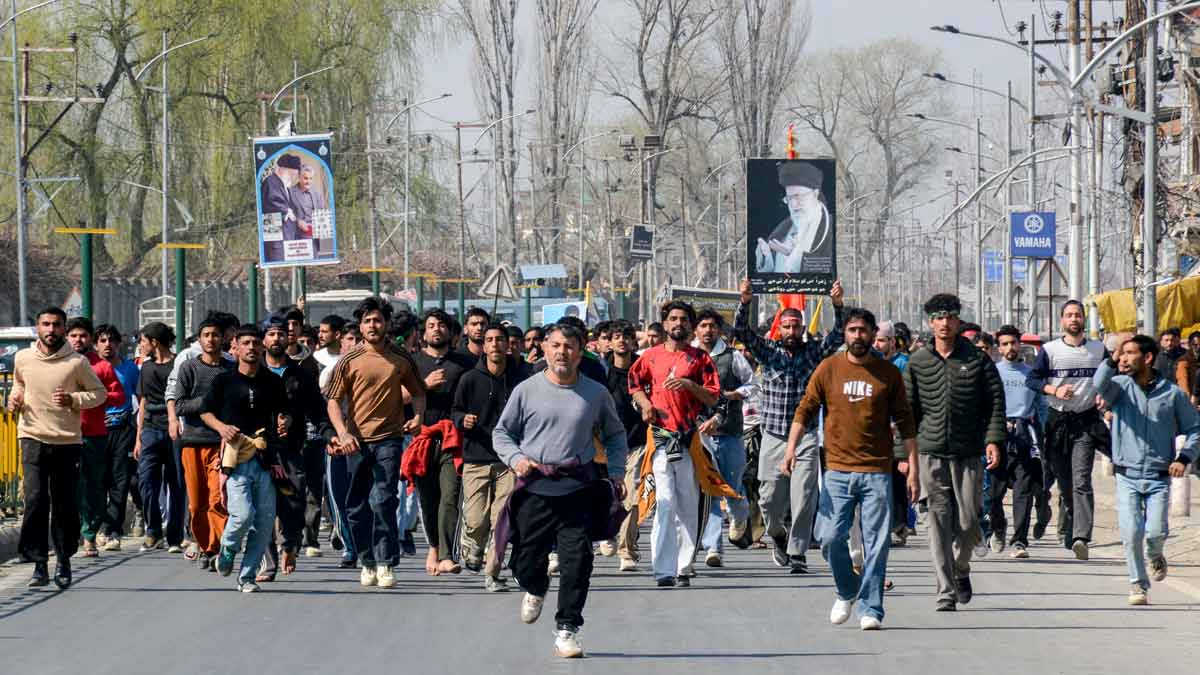 People stage a protest over the killing of Iran's Supreme Leader Ayatollah Ali Khamenei in Srinagar | PTI
