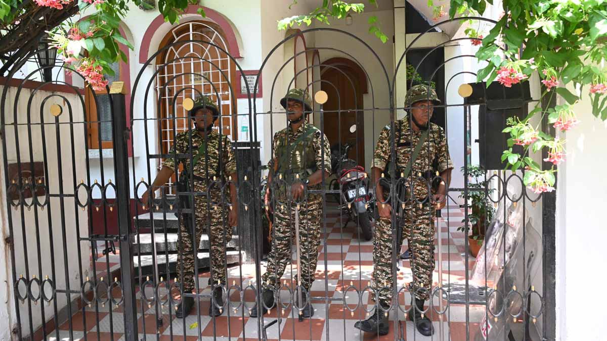 CAPF personnel at former education minister Partha Chatterjee’s house in Naktala during an ED raid | Salil Bera