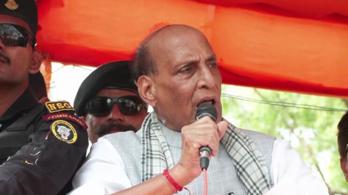 Union Defence Minister Rajnath Singh speaks at a rally at Sonarpur Uttar in the South 24 Parganas district | X/@ANI