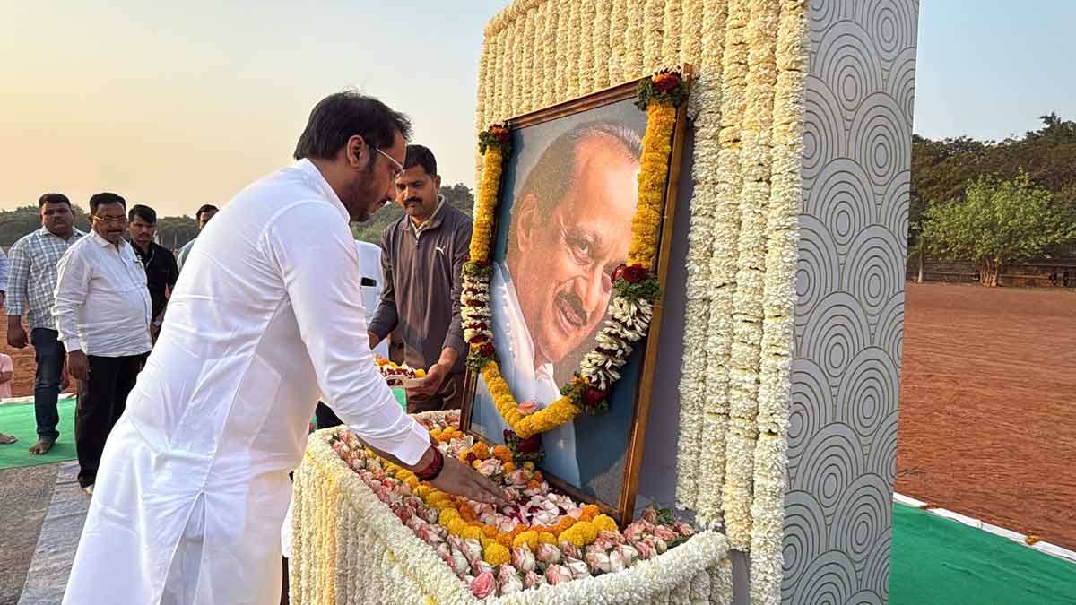 Parth Pawar paying tribute to his late father Ajit Pawar before heading to vote in the Baramati by-election on April 23 | X