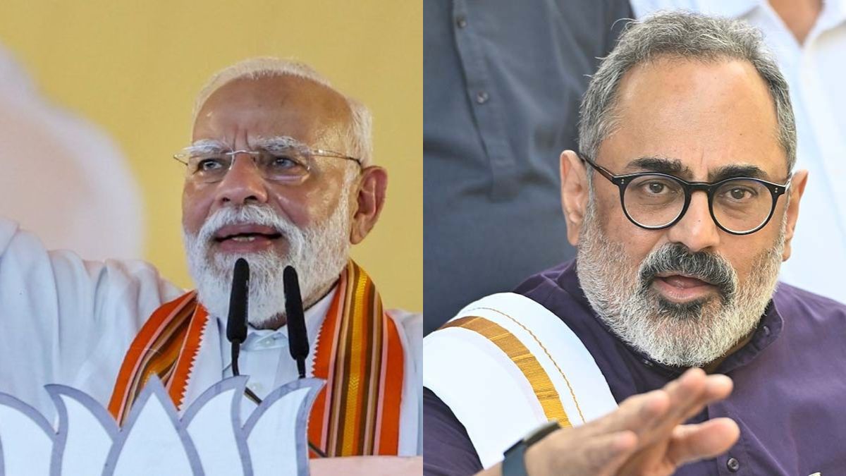 (L) Prime Minister Narendra Modi, (R) Former union minister and BJP candidate from Nemom constituency Rajeev Chandrasekhar | PTI