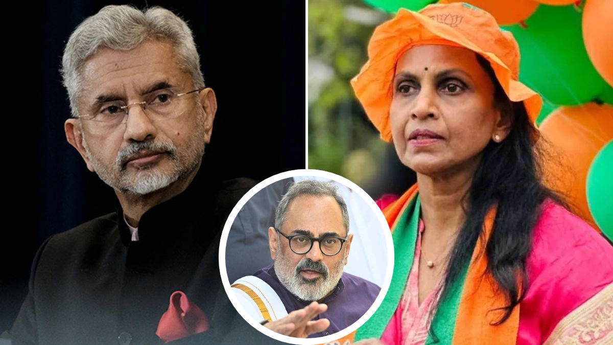 Vattiyoorkavu candidate R. Sreelekha storms out as S. Jaishankar mentions Rajeev Chandrasekhar, not her | AFP, Manorama, Facebook