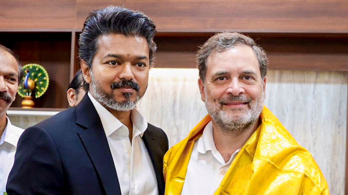 Tamil Nadu Chief Minister Vijay with Congress MP Rahul Gandhi | PTI