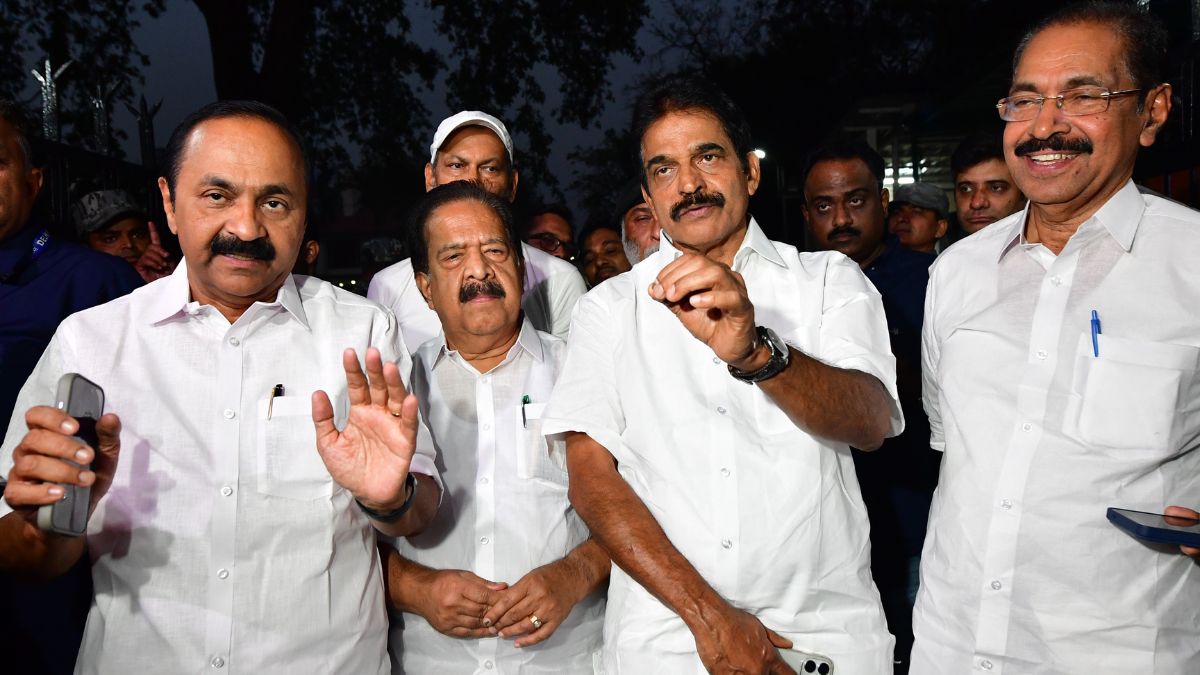 (From L) Congress leaders V.D. Satheesan, Ramesh Chennithala, K.C. Venugopal and Sunny Joseph after meeting high command in Delhi | Rahul R. Pattom 