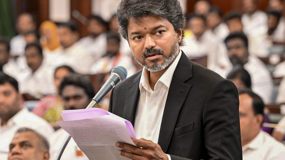 Tamil Nadu Chief Minister C. Joseph Vijay addresses the assembly, in Chennai | PTI