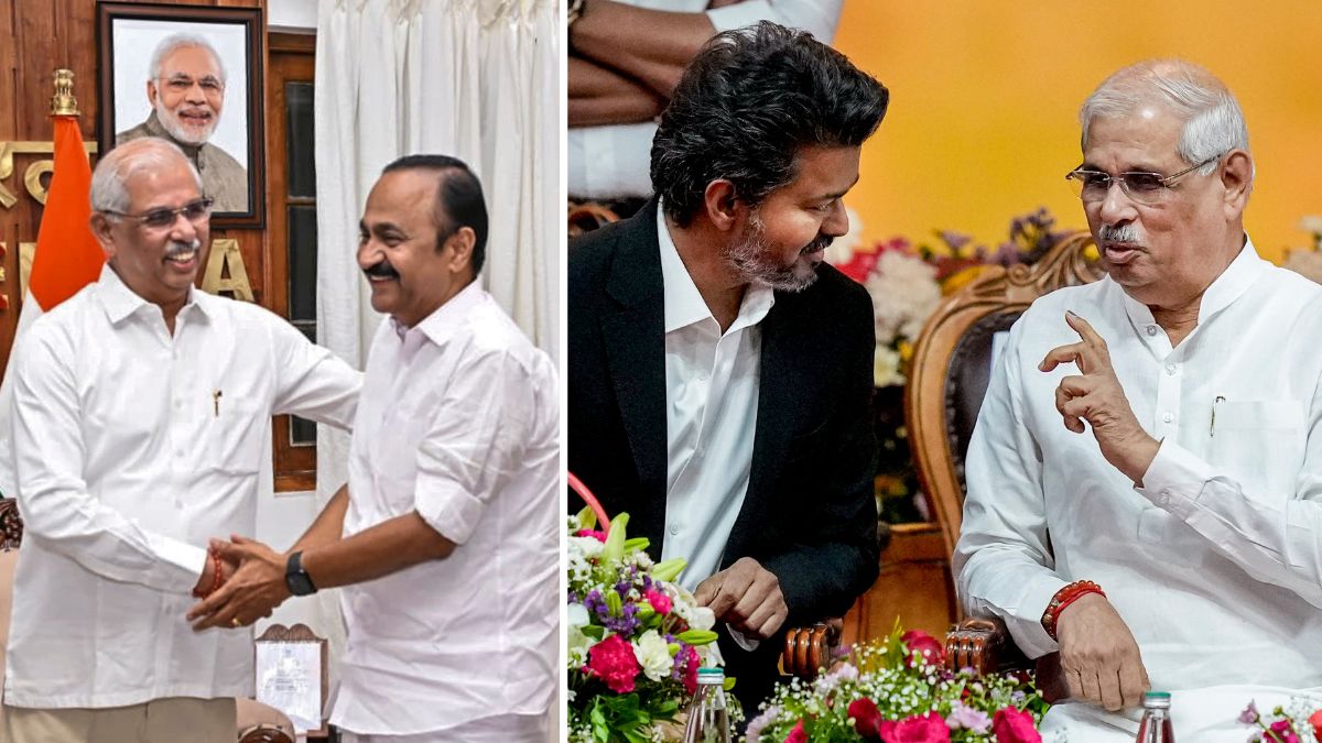 Governor Rajendra Arlekar with Kerala CM-designate V.D. Satheesan and Tamil Nadu Chief Minister Vijay | PTI