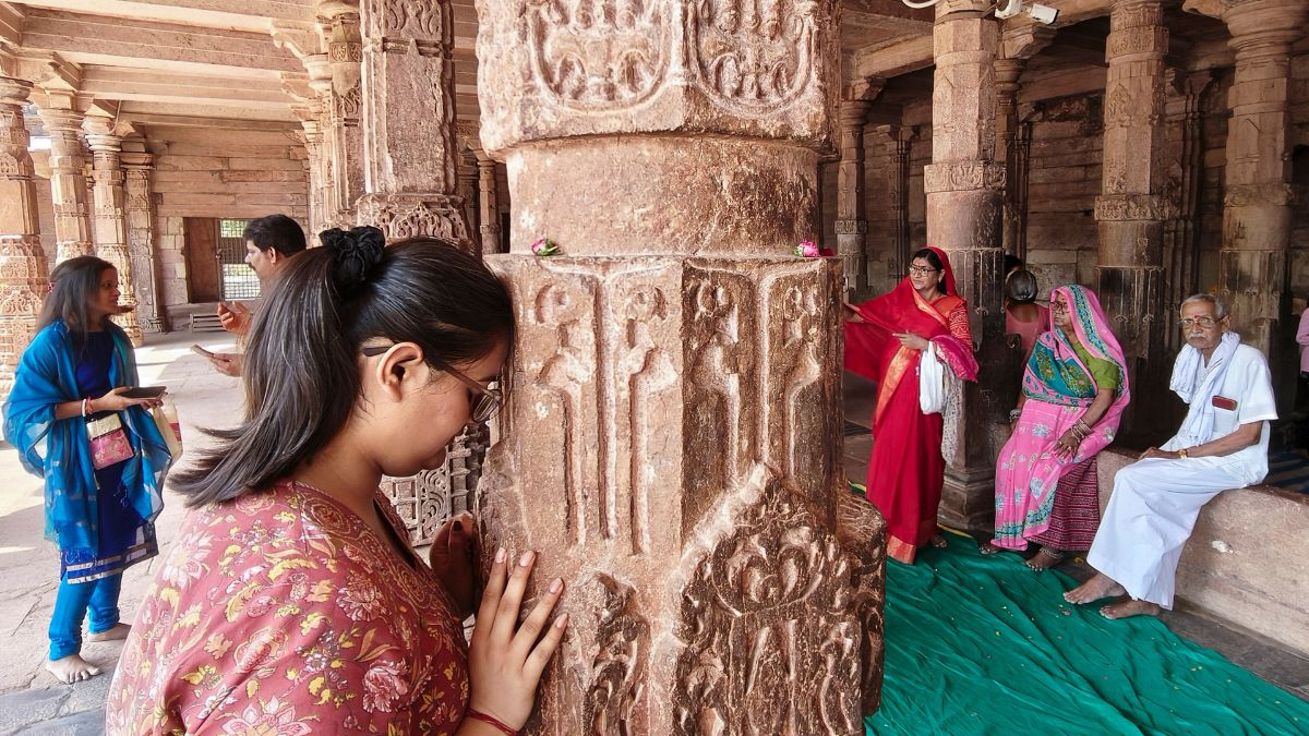 People offer prayers at the Bhojshala complex following the Madhya Pradesh High Court verdict declaring the site a Hindu temple dedicated to Goddess Vagdevi (Saraswati), in Dhar, Madhya Pradesh | PTI