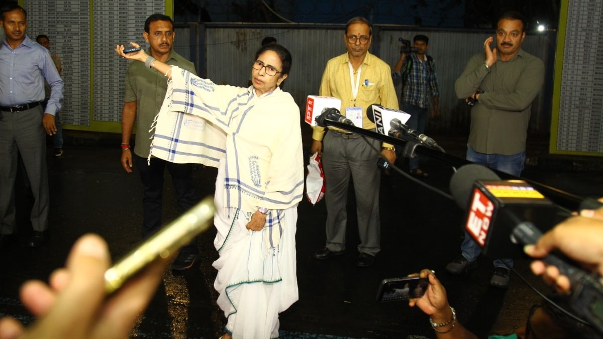 West Bengal Chief Minister and TMC candidate for Bhabanipur constituency, Mamata Banerjee speaks to the media during her visit to a counting centre | PTI