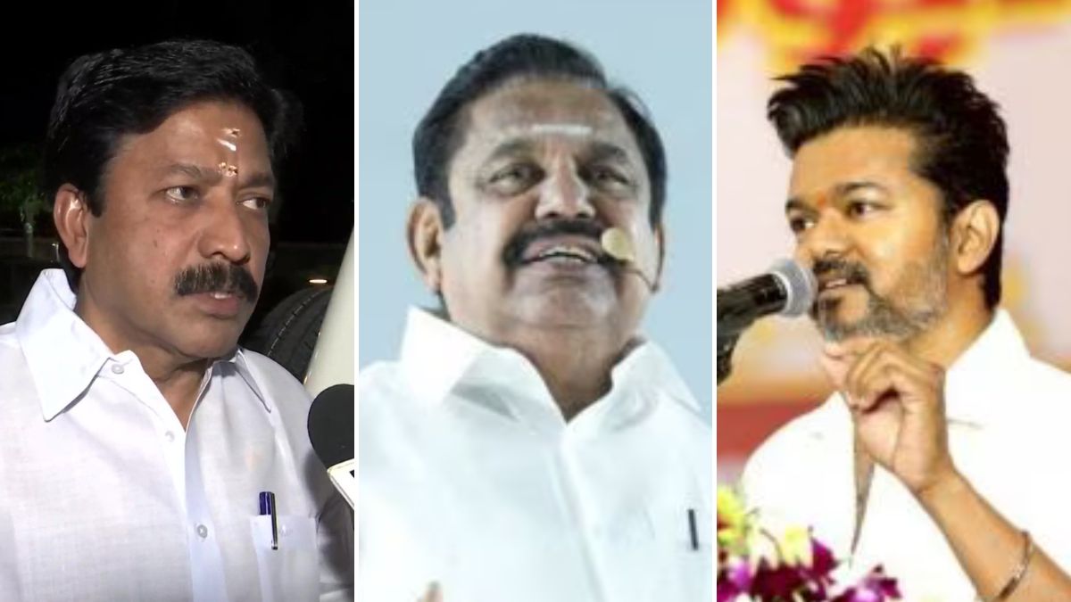 (From left to right) Senior AIADMK leader C.V. Shanmugam, AIADMK chief Edappadi K. Palaniswami, and TVK chief Vijay | ANI, PTI