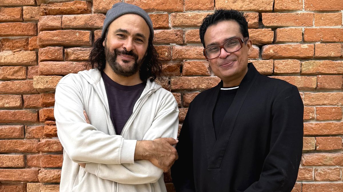 Kader Attia (L) and Kochi-Muziris Biennale Foundation president Jitish Kallat (R)
