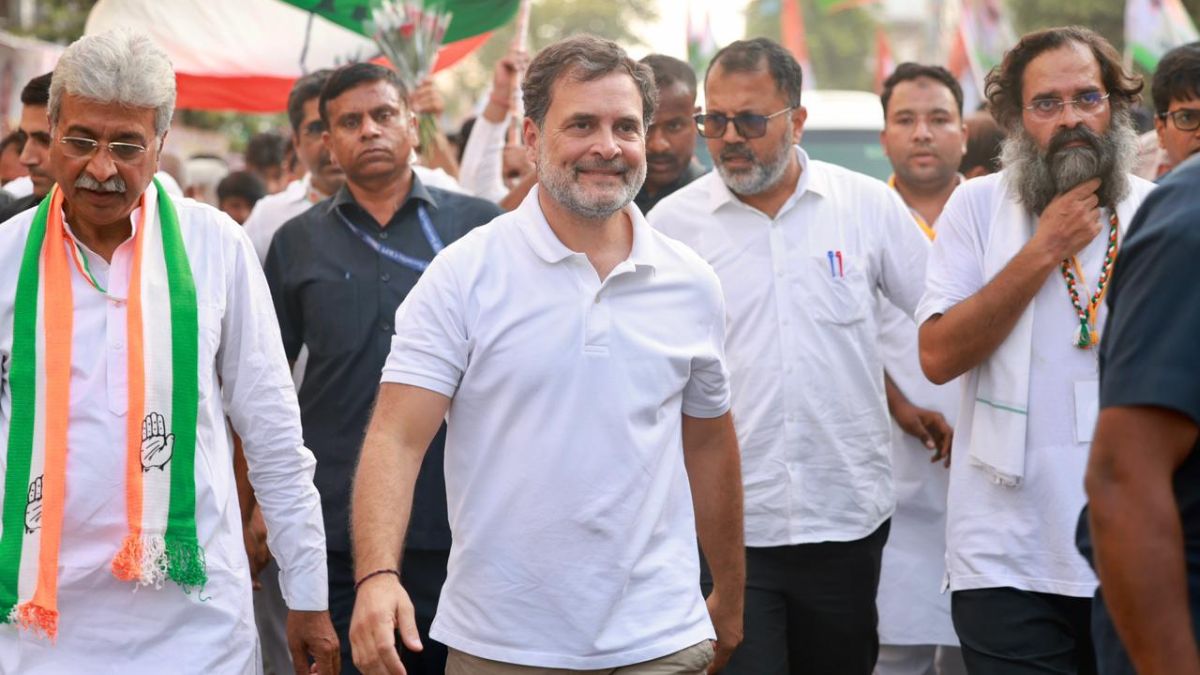 Congress' Leader of Opposition (LoP) in the Lok Sabha, Rahul Gandhi (centre), attends the last phase of the Sadbhav Yatra in Gurugram | X/@INCHaryana